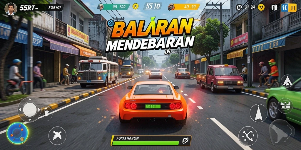 Gambaran menarik gameplay balapan di 55RT.
