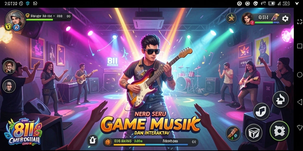 Tampilan gameplay interaktif 8II dengan musik yang seru.