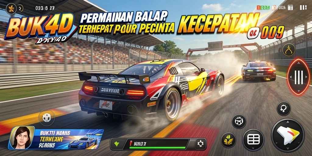 Tampilan gameplay BUKTI4D dengan kendaraan balap yang cepat.