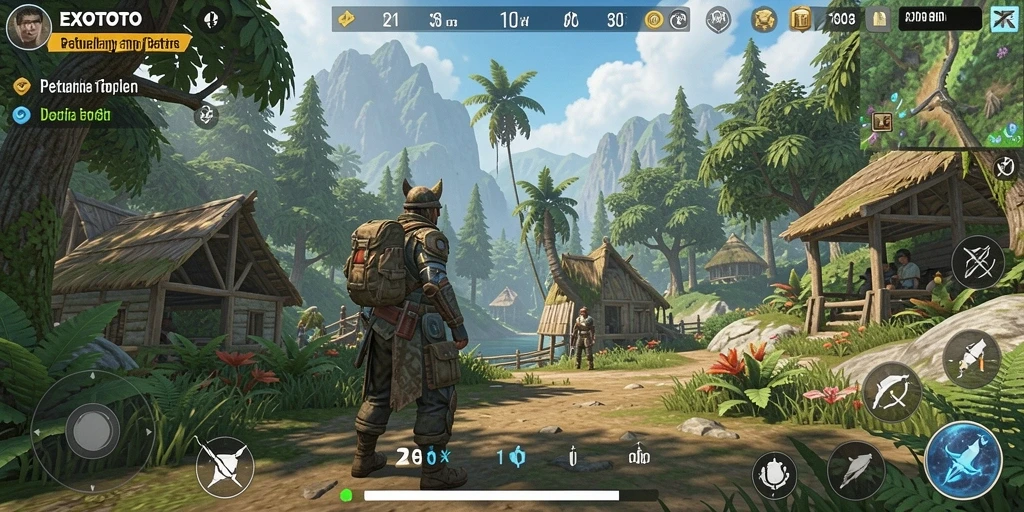 Screenshot gameplay EXOTOTO dengan suasana dunia terbuka yang menakjubkan.