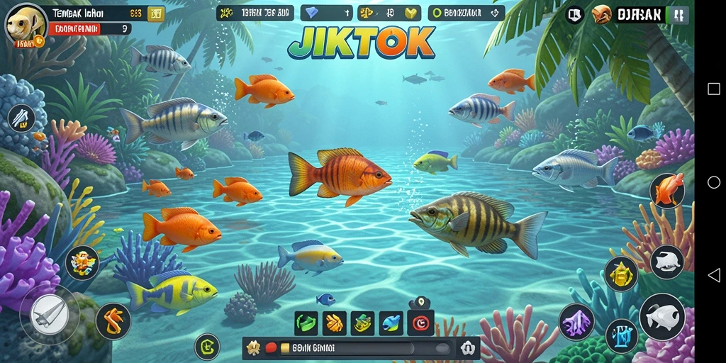 Screenshot gameplay JKTOK menampilkan aksi menembak ikan yang seru.