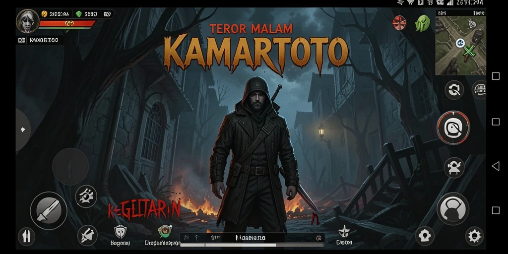 Screenshot gameplay KAMARTOTO menunjukkan suasana menakutkan dan mencekam.